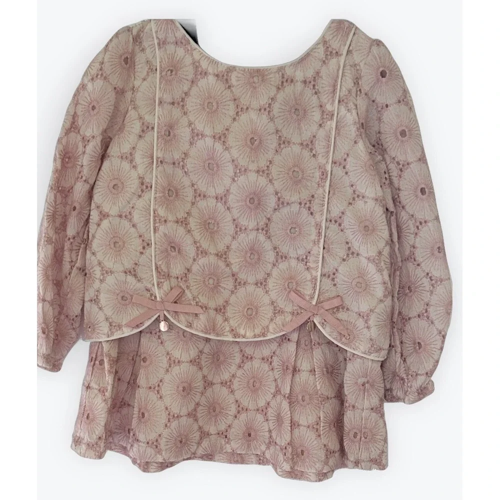 Girls NWT Cynthia‎ Rowley Dress Mauve And Cream Long Sleeve Size 24 Months